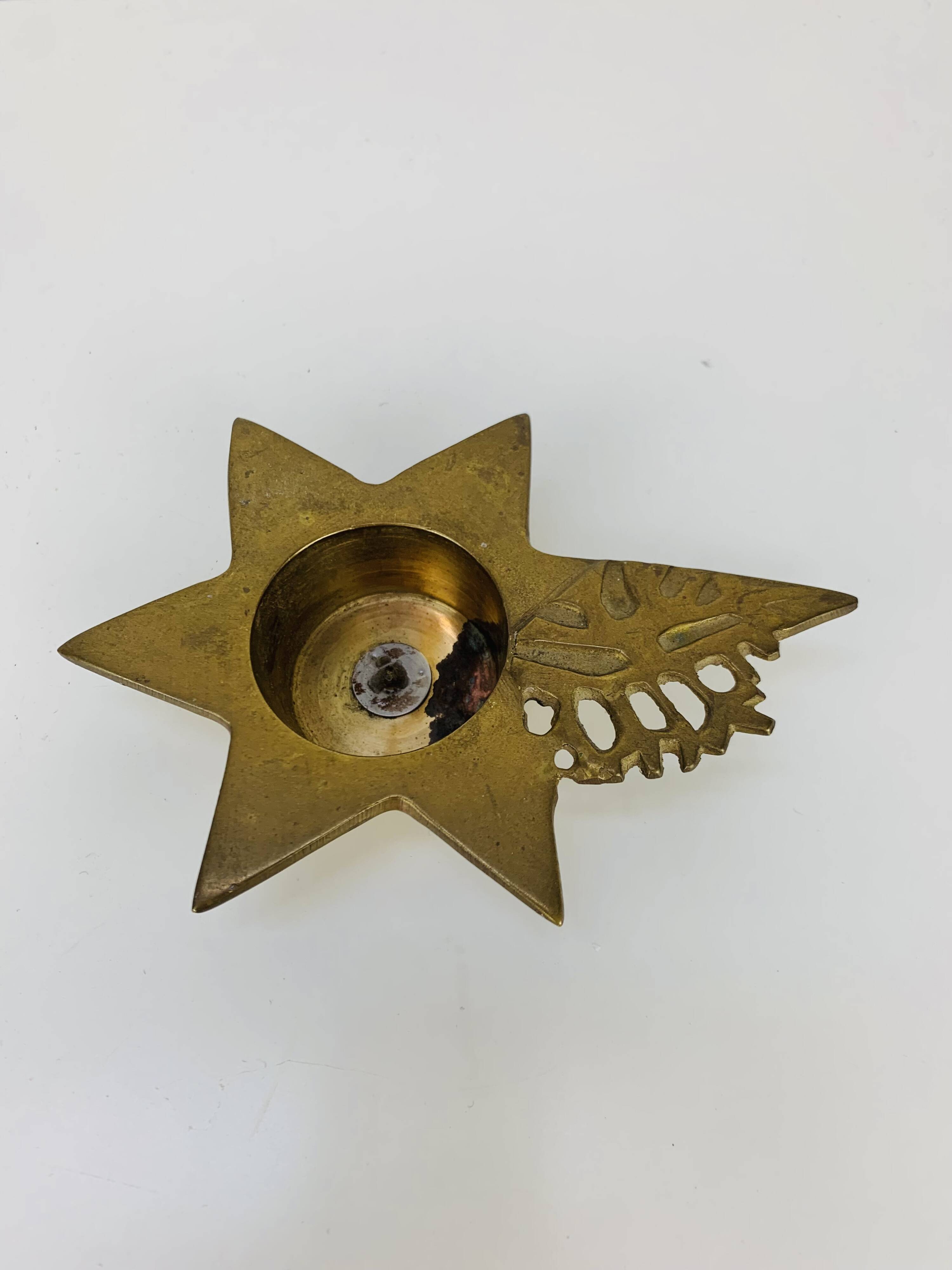 Vintage gold brass star candle holder