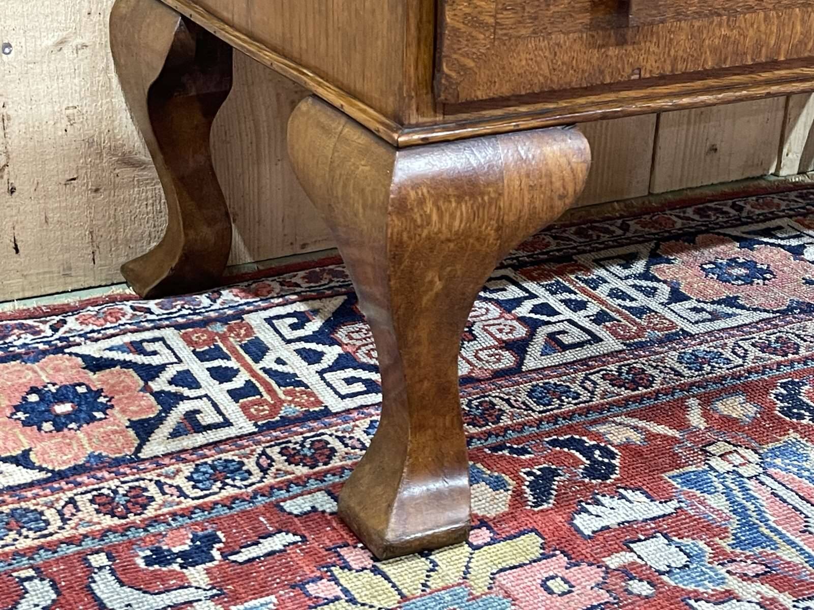 English donkey desk in oak and leather top, 1950s