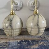 Pair of Art Deco wall lights in marbled opaline