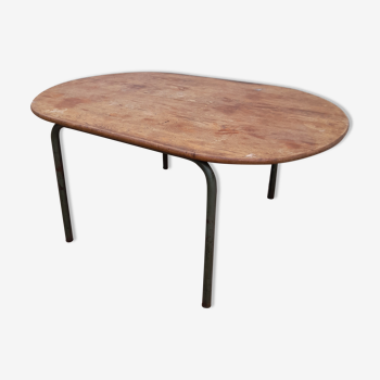 Table basse ovale d'école en chêne années 50