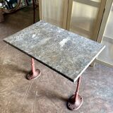 Grey marble and burgundy cast iron bistro table ☐ 85 x 57 cm