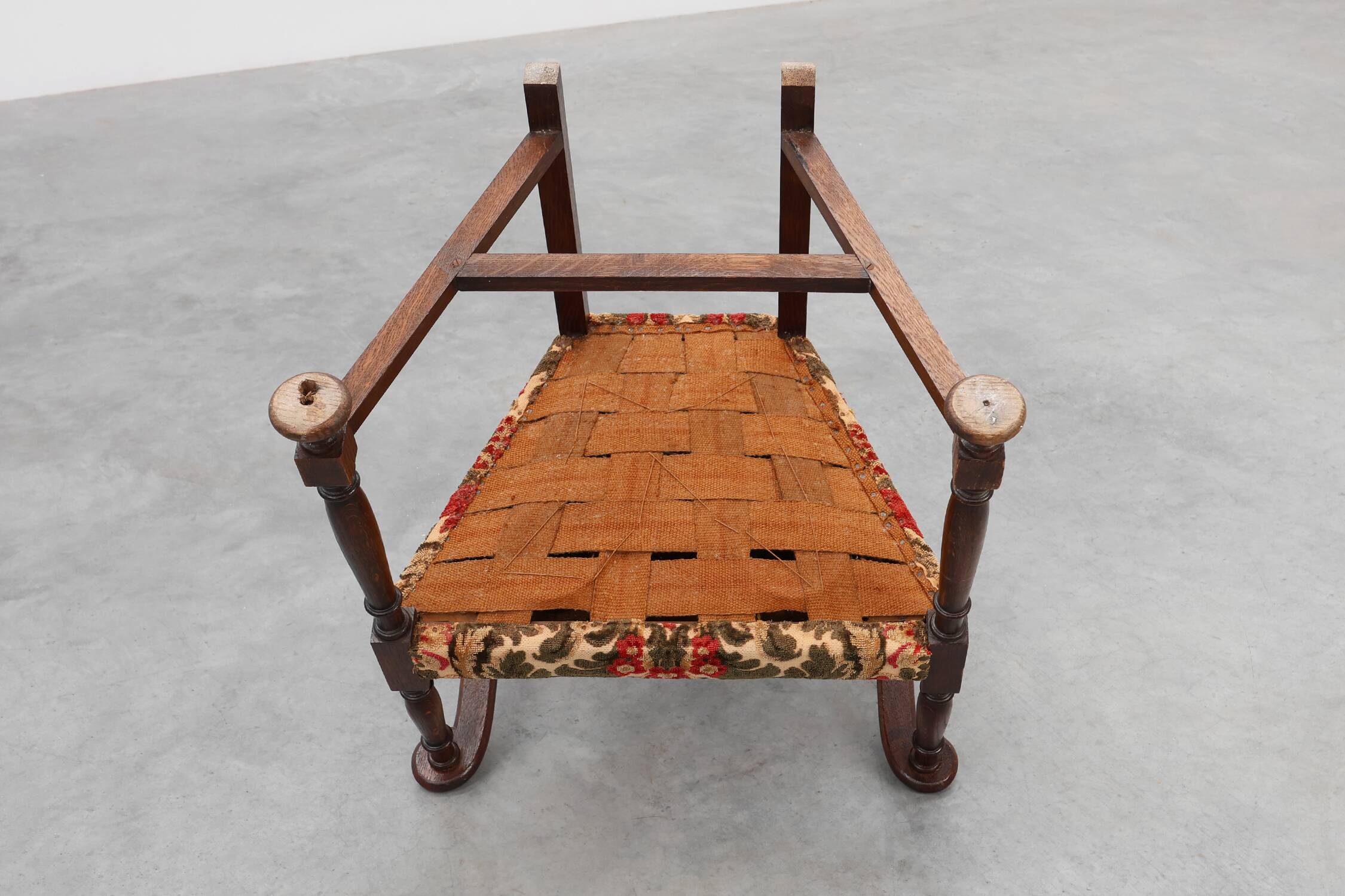 Antique oak Louis XIII style chair with floral upholstery, France ca. 1890