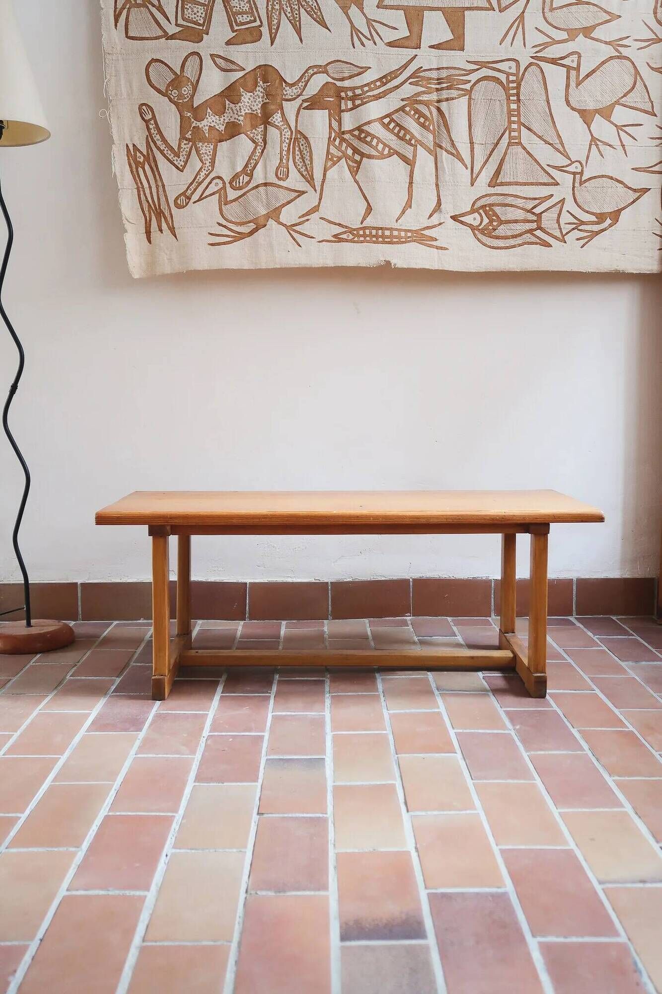 Rustic patinated solid pine coffee table.
