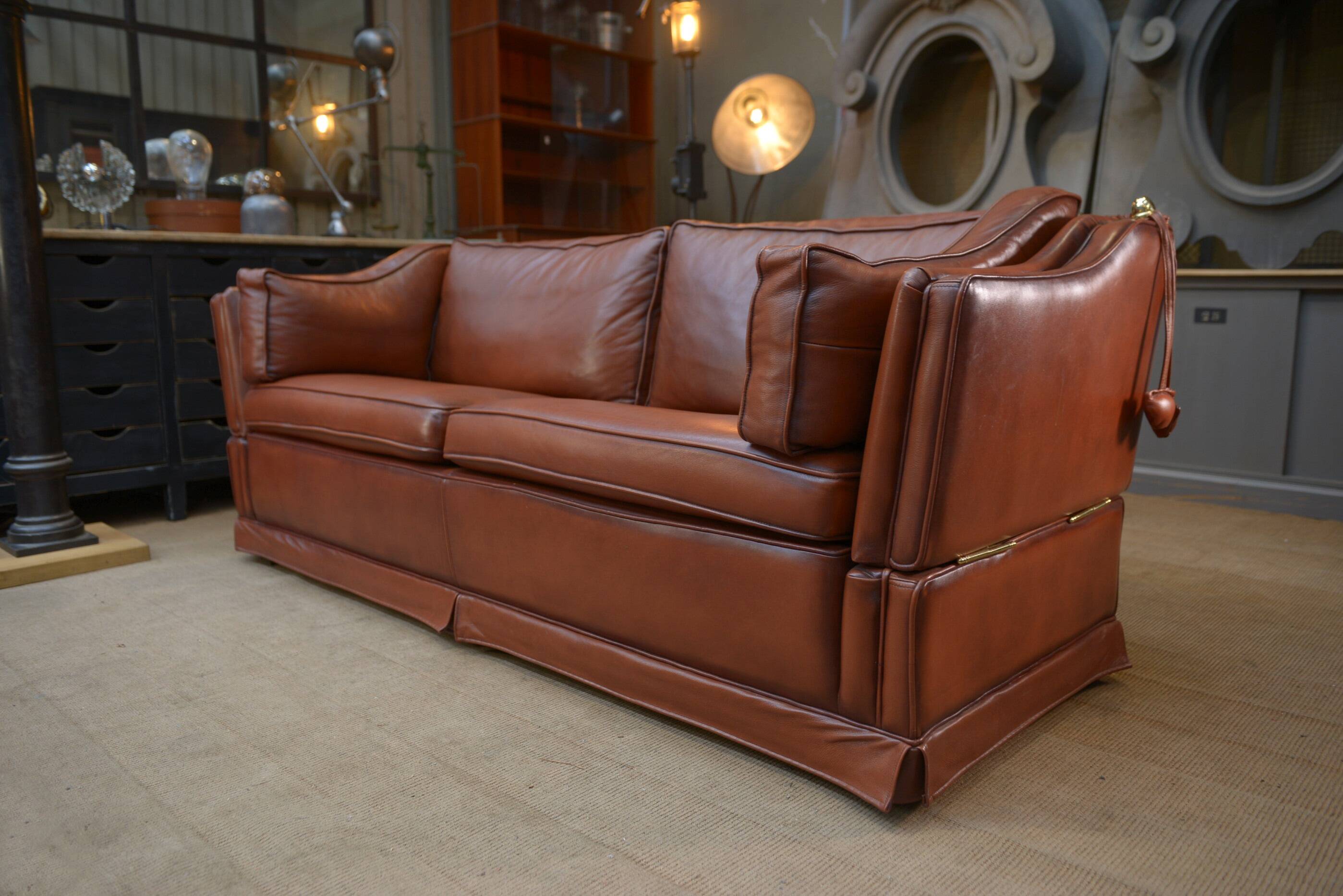 Maison Jansen leather sofa, France, 1970s