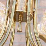 Mid-Century 6-light chandelier in Massive Brass - Iridescent Moulded Glass, Germany 1960s