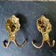 4 lion coat hooks in solid brass Art Nouveau