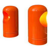 Lot (2) de lampes de table vintage orange, style Selene Lightolier