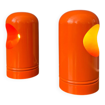 Lot (2) of vintage orange table lamps, Selene Lightolier style.