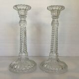 Pair of old molded glass candle holders