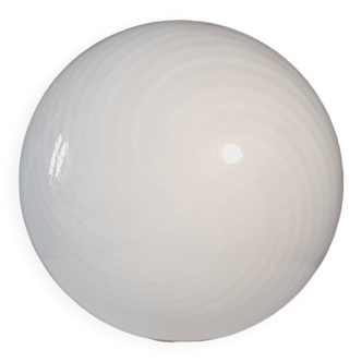 White Murano glass swirl flush mount lamp |  hand-blown glass vintage light fixture | 1980s MCM Midcentury modern lighting | minimalistic