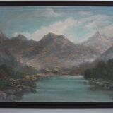 Hand painted painting, oil on fiberboard, signed, Czechoslovakia, 1960's.