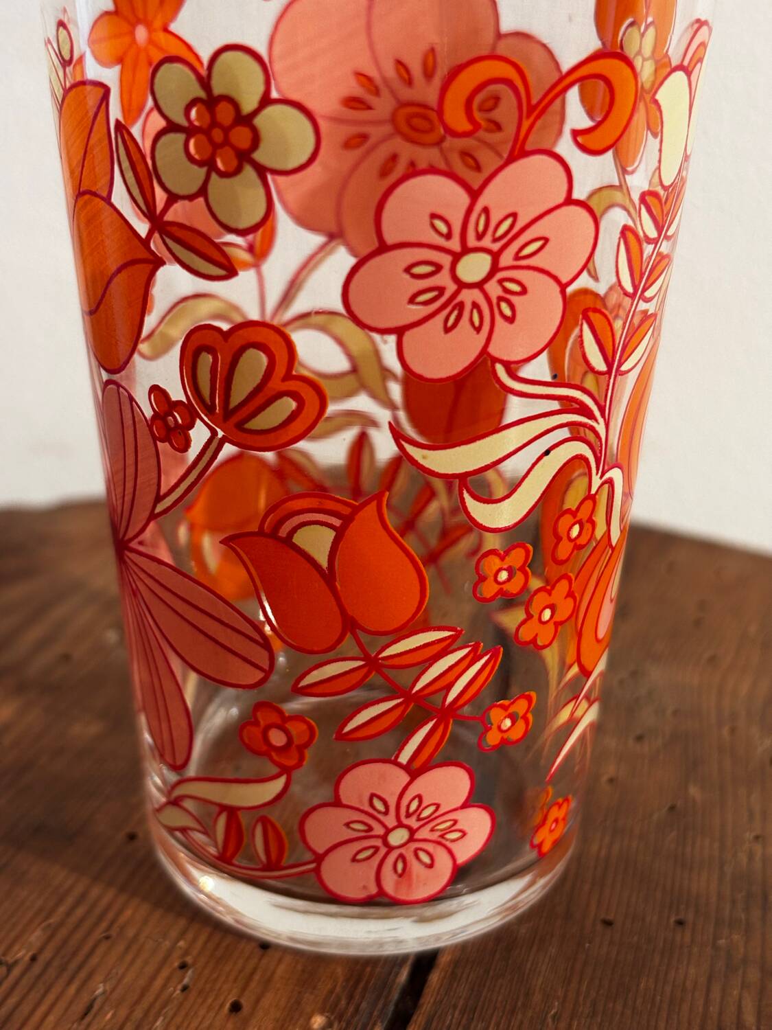 Superb vintage glass with orange floral print