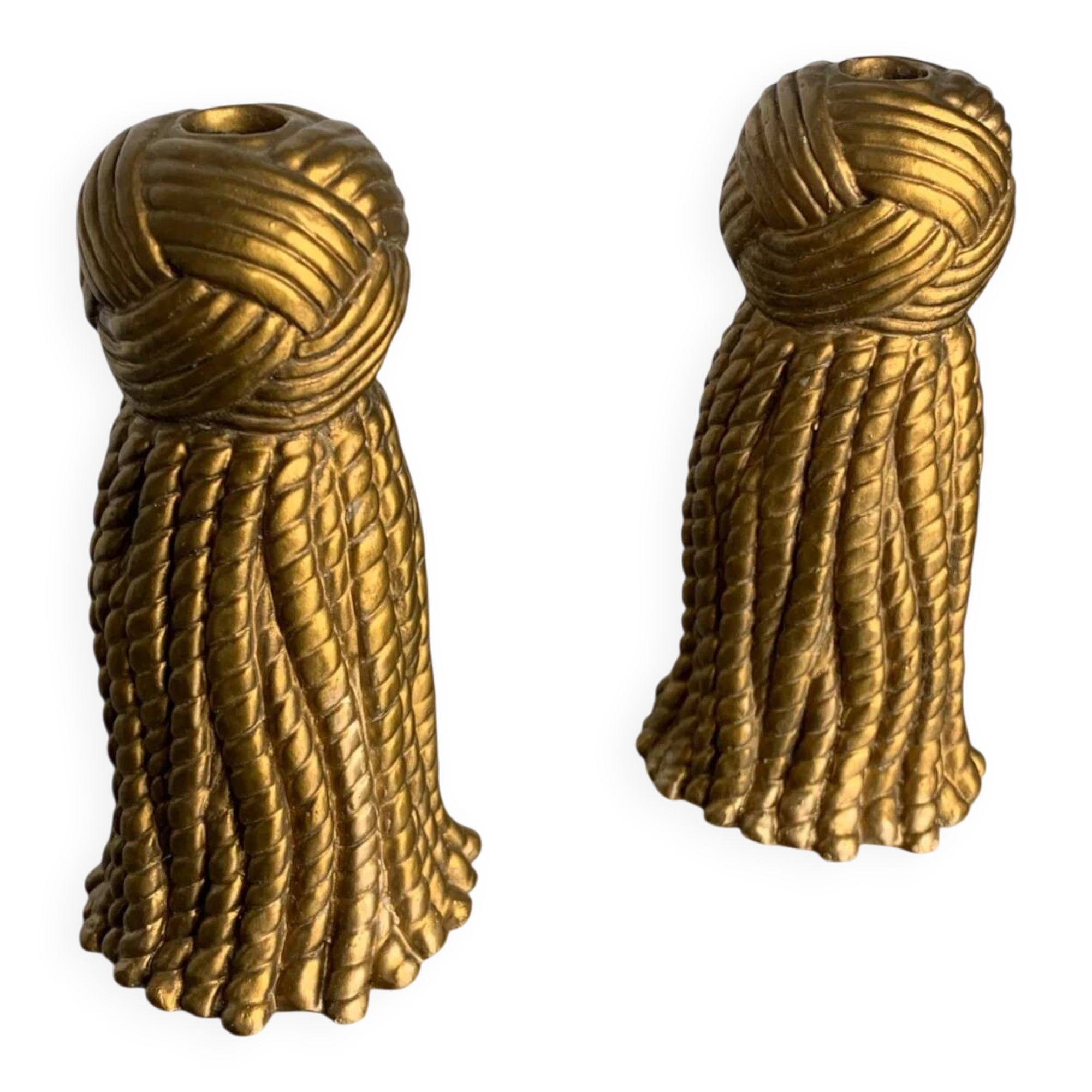 Paire de bougeoirs en plâtre en forme de nœud doré, Espagne, 1980