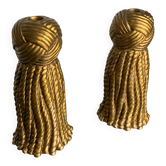 Pair of golden knot candlesticks in plaster, Spain, 1980