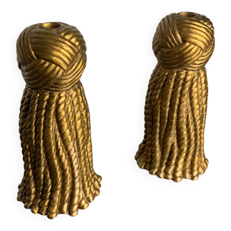 Pair of golden knot candlesticks in plaster, Spain, 1980