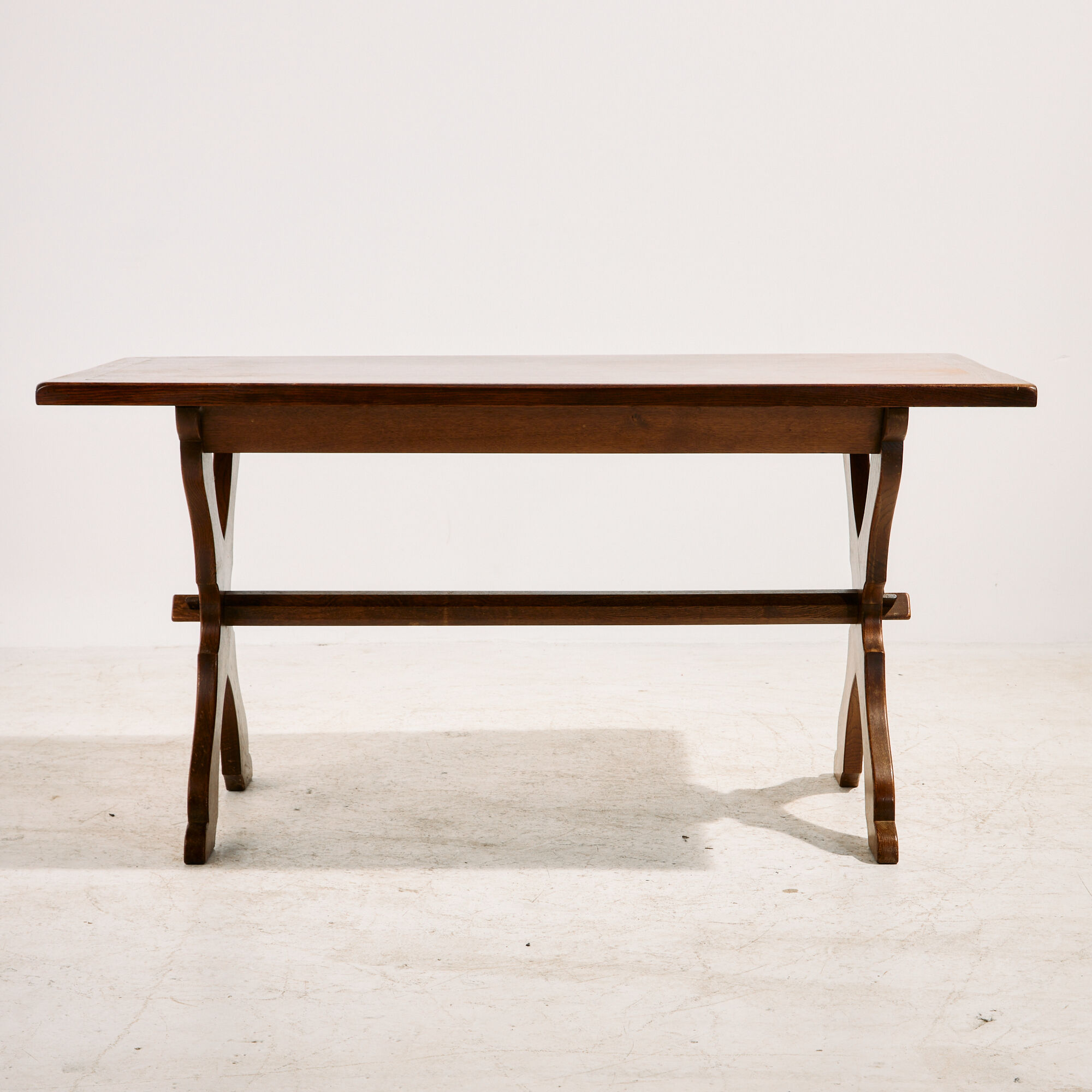 Brutalist oak dining set, set of 7.