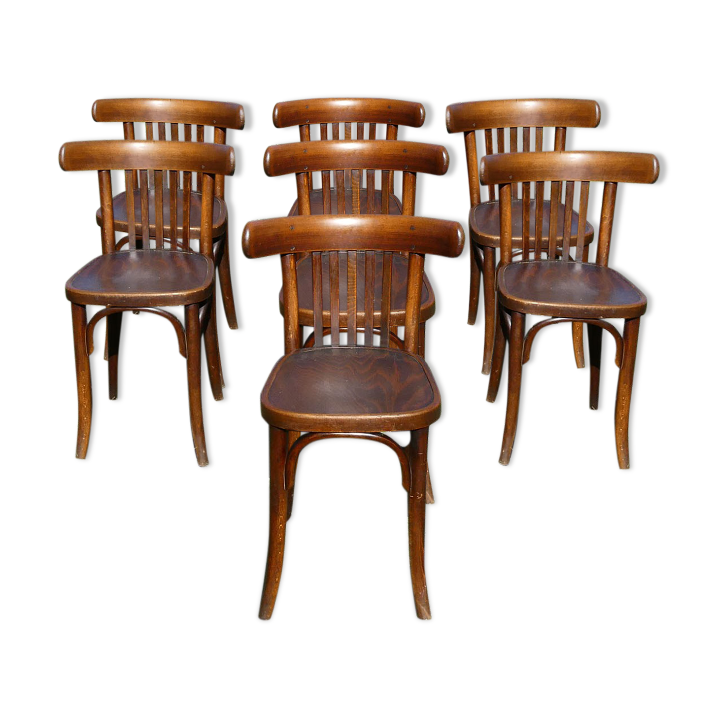 Lot of 7 rock chairs in curved wood Thonet