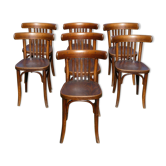 Lot of 7 rock chairs in curved wood Thonet