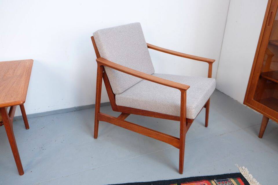 Vintage Thonet teak armchair, retro 1960s–70s style.