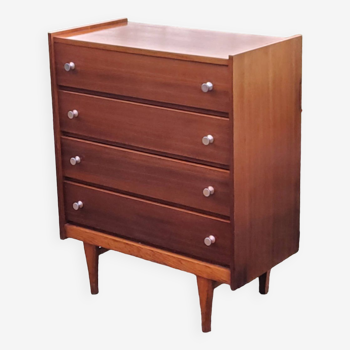 Vintage golden oak chest of drawers with 4 spindle feet from the 1950s