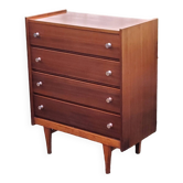 Vintage golden oak chest of drawers with 4 spindle feet from the 1950s