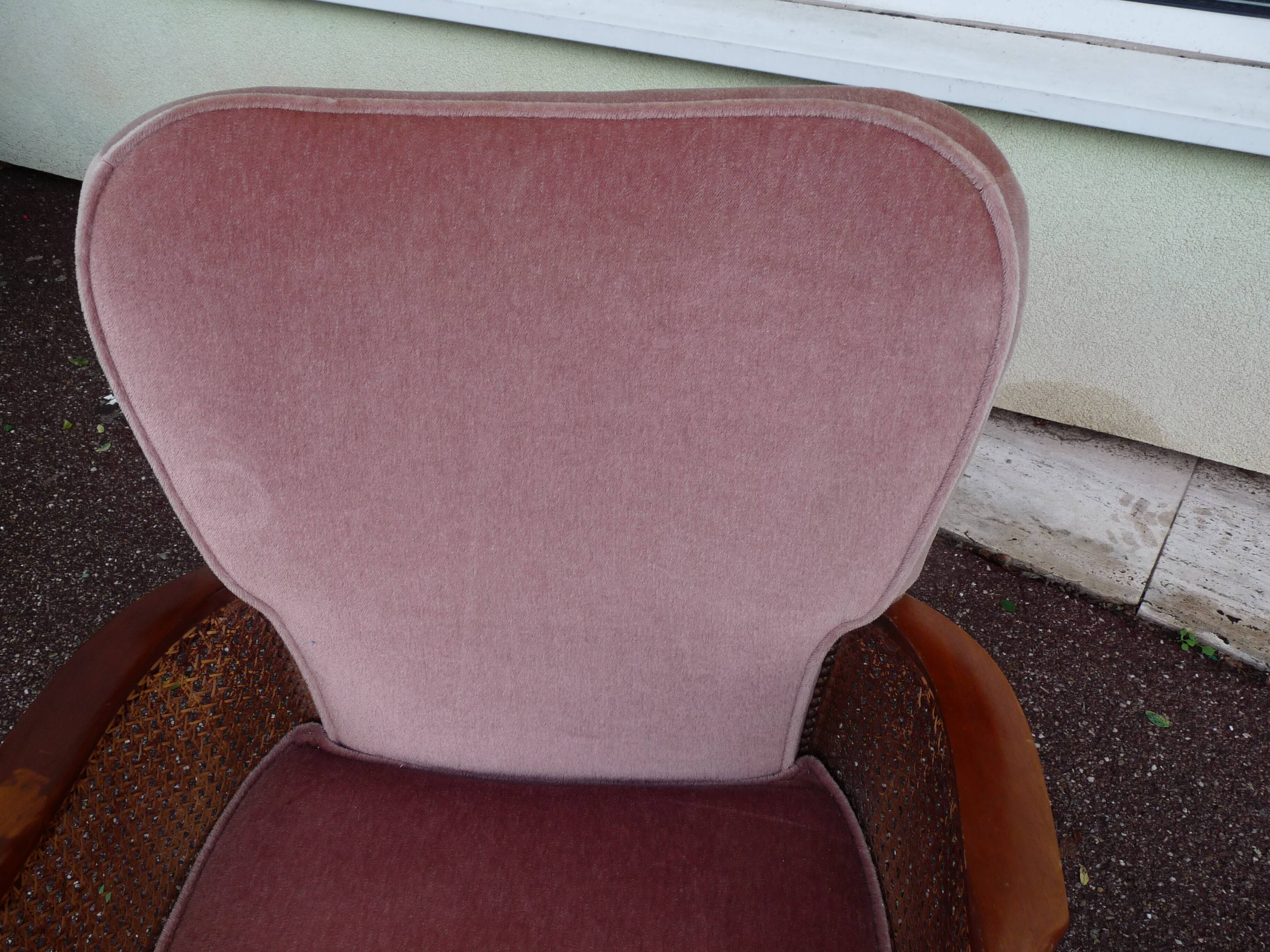 fauteuil bois velours rose cannage - cocktail