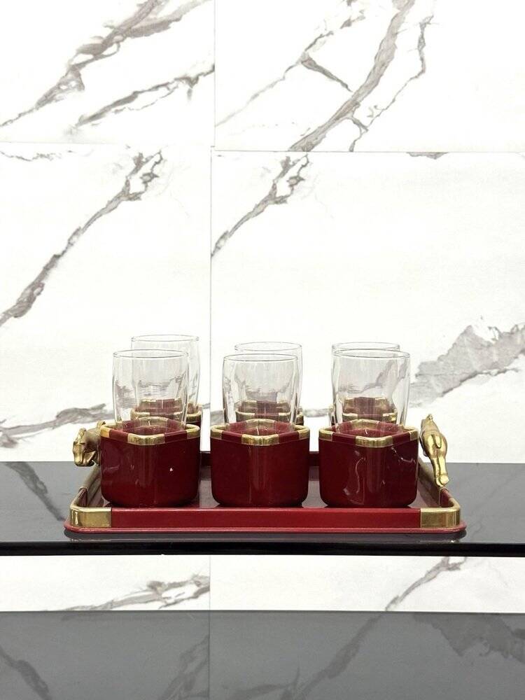 Hollywood Regency Glasses and Tray Set by Hans Turnwald, 1970s, Set of 7