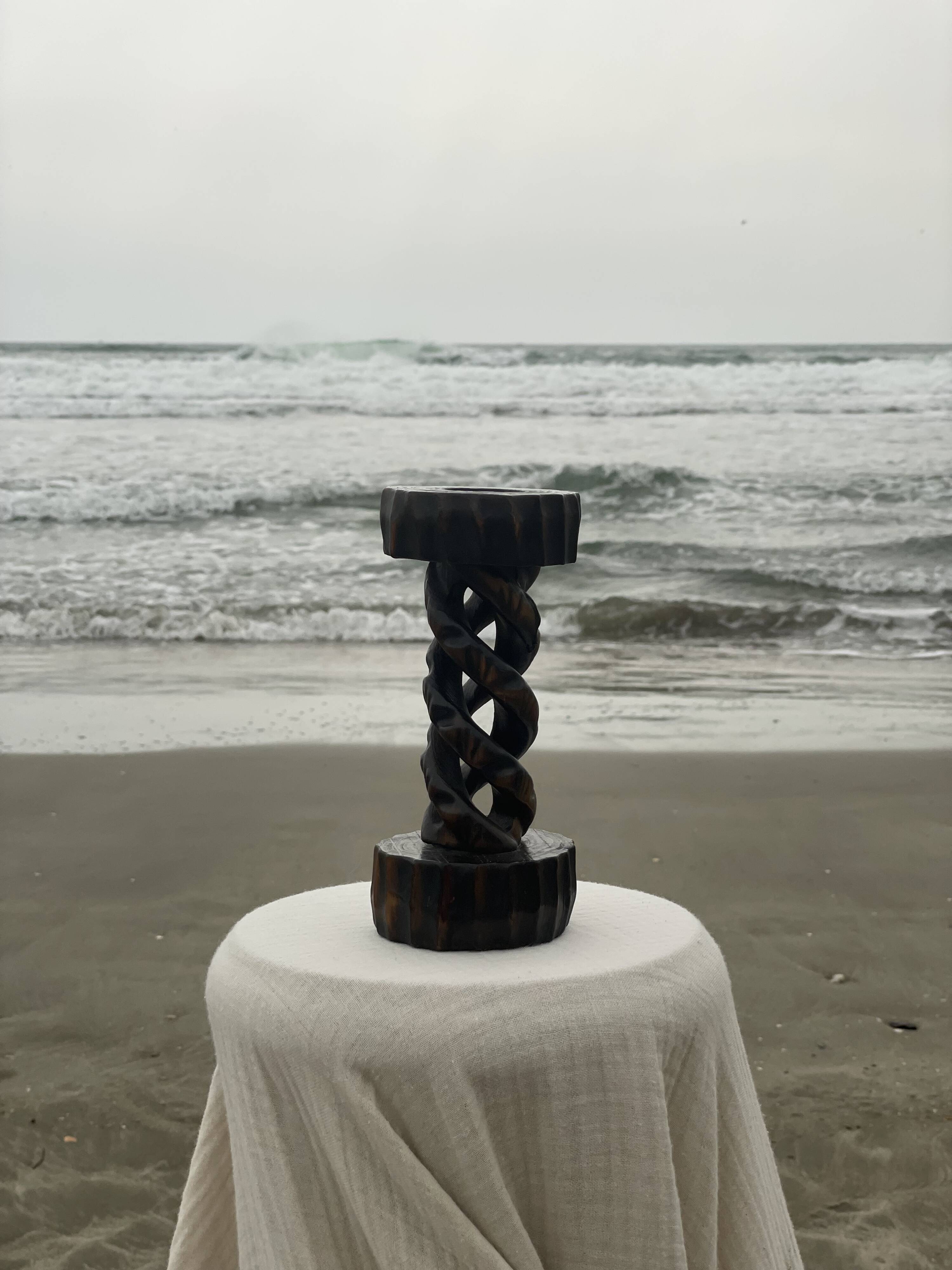 Twisted wooden candle holder