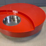 Vintage revolving coffee table in red lacquer by Willy Rizzo, 1970s