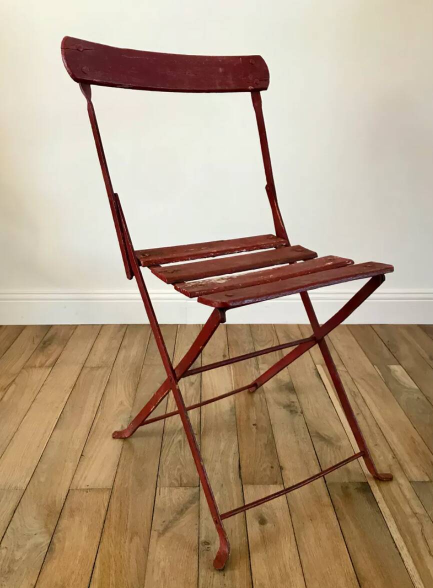 set of 4 folding iron and wood garden chairs early twentieth century