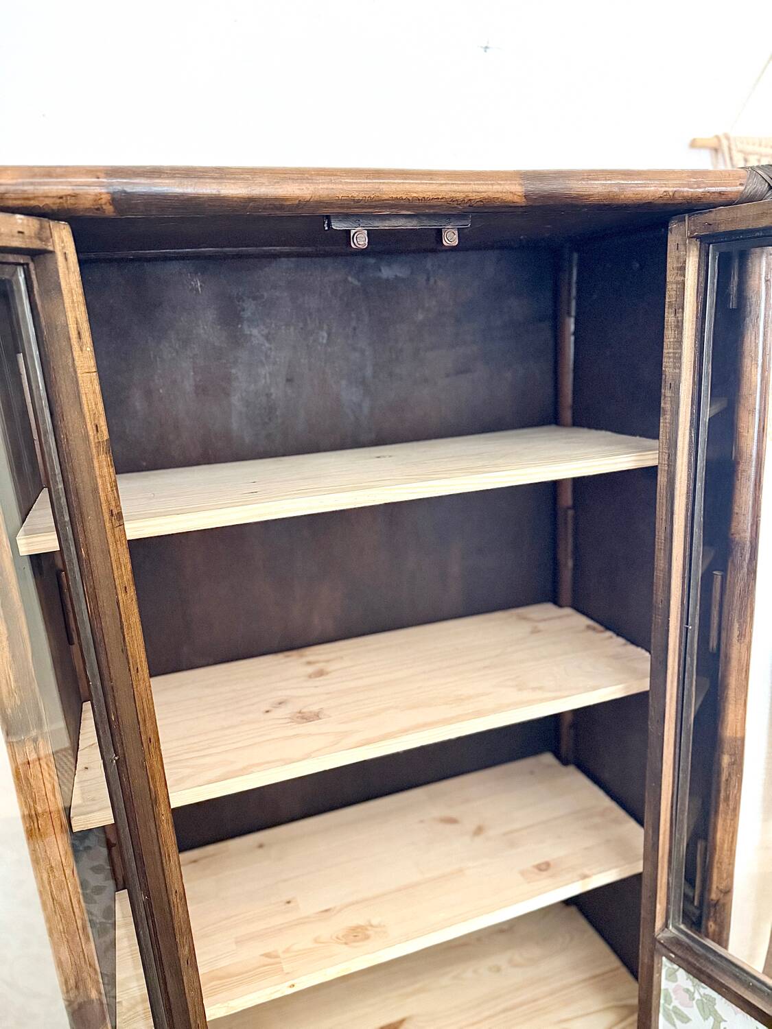 Glass cabinet in bamboo and cane