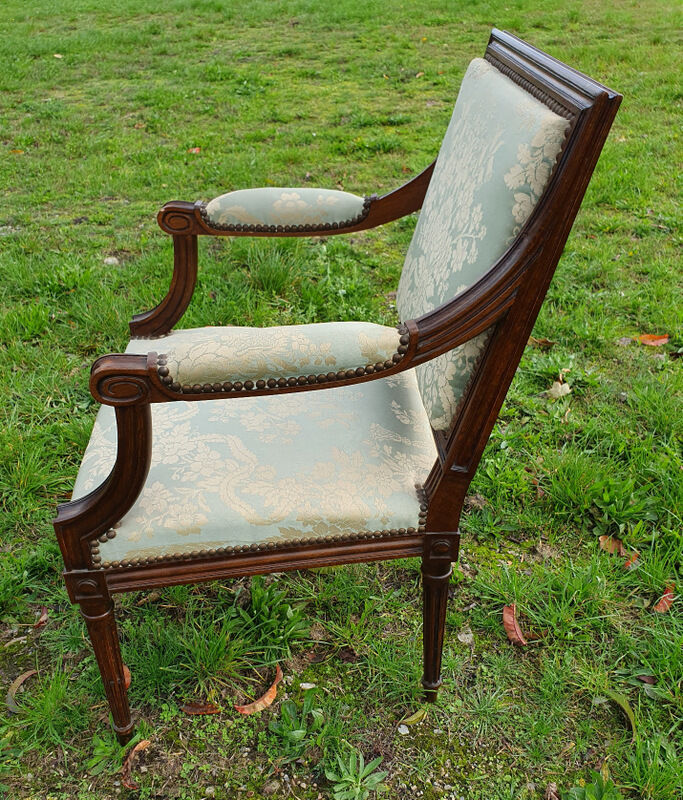 Directoire armchair in light blue satin fabric