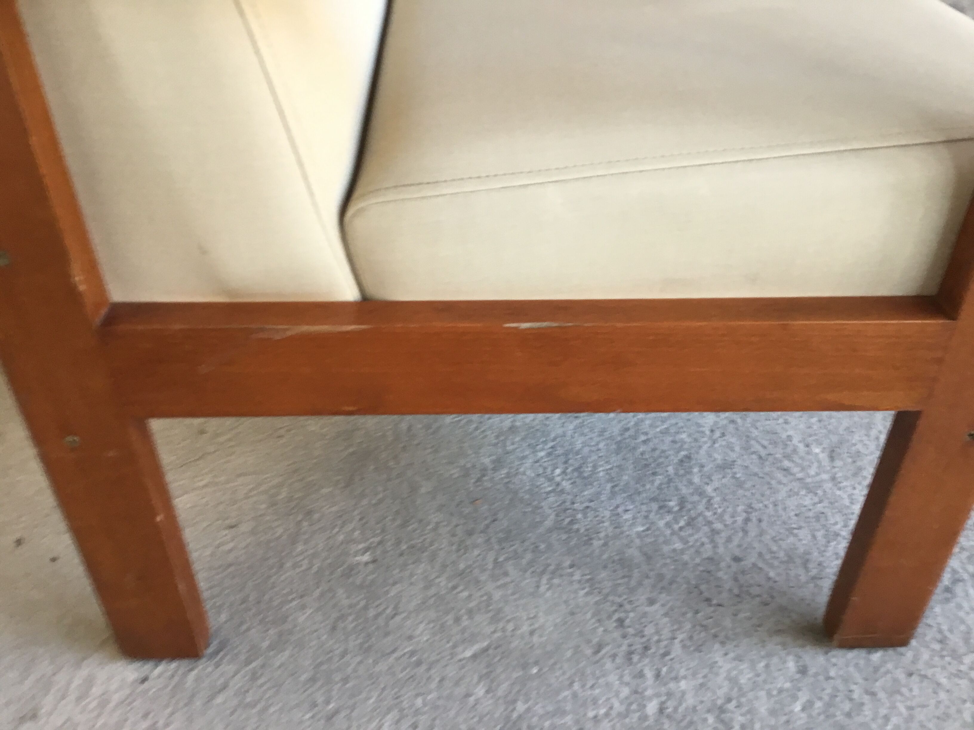 White armchair with armrests - varnished pine structure