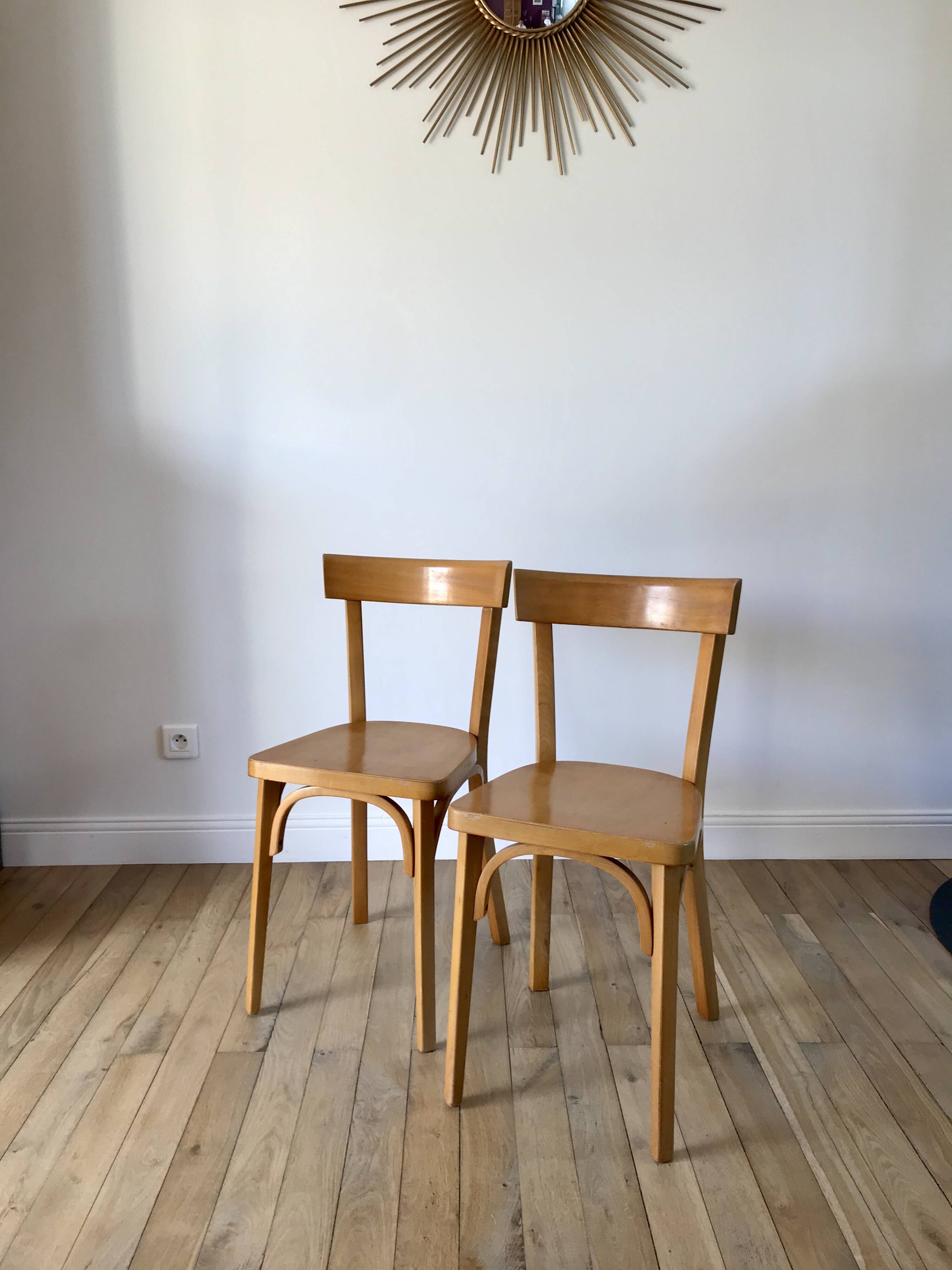 Set of 4 baumann bistro chairs in blond wood / honey stamped 40-50 years