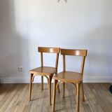 Set of 4 baumann bistro chairs in blond wood / honey stamped 40-50 years