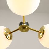 Mid-Century Modern Italian Chandelier in Brass and Opaline Glass, 1960s
