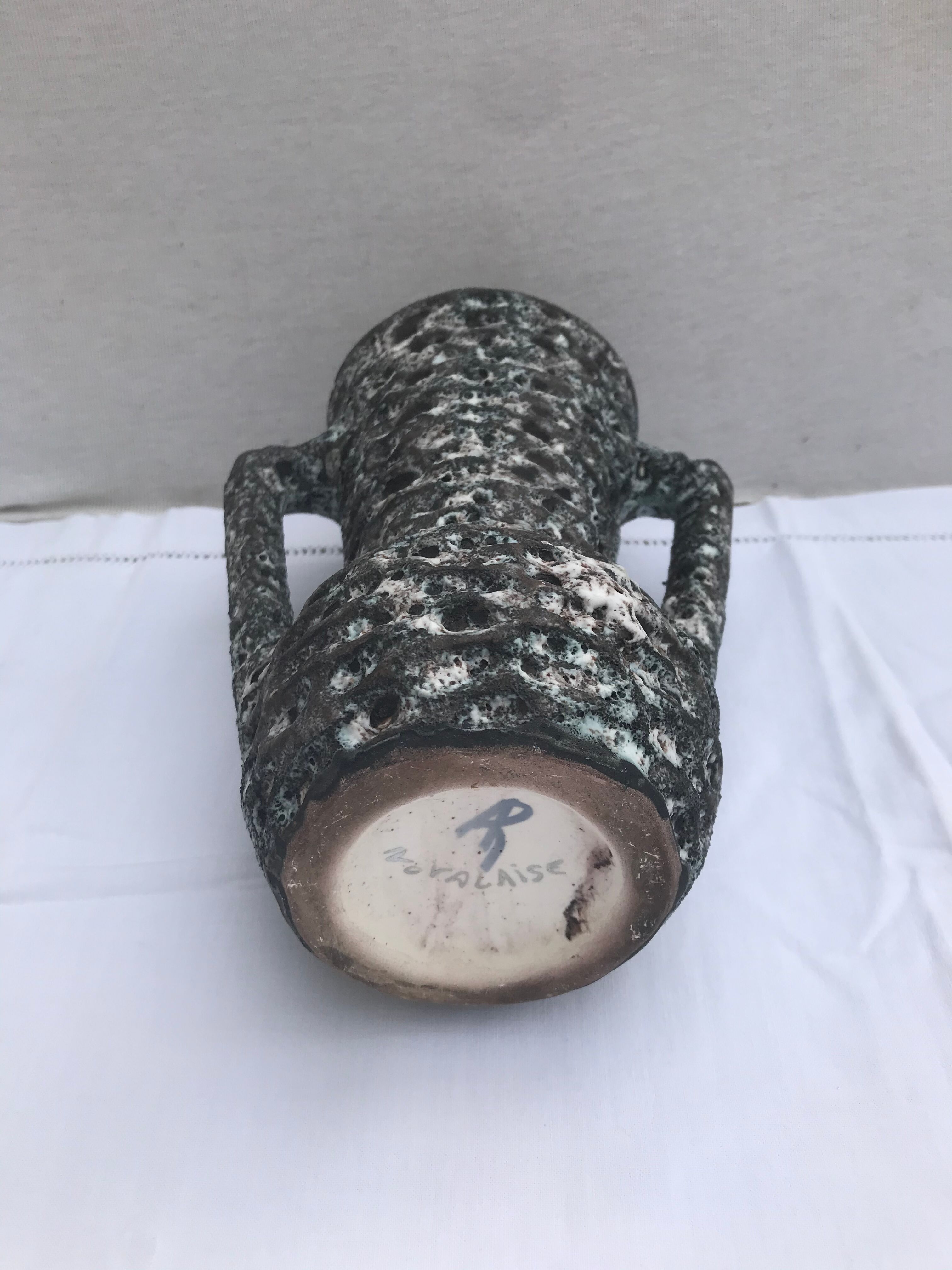 Vintage vase with grey & white skimmer ceramic handles