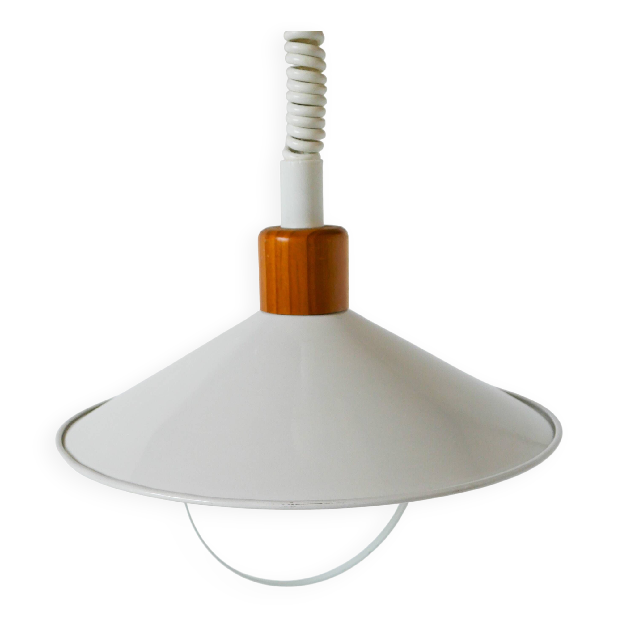 Metal and pine pendant light, Design, 1980
