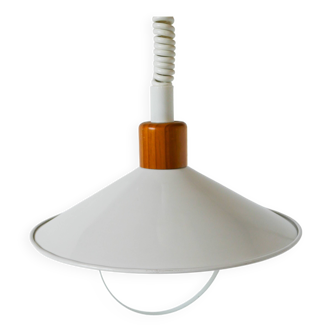 Metal and pine pendant light, Design, 1980