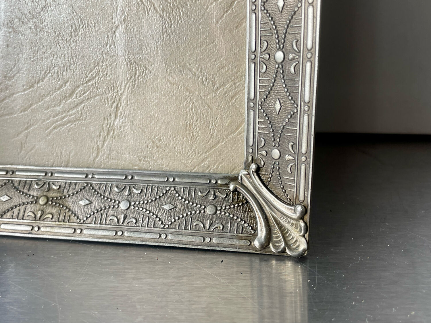 Pair identical vintage metal frames each 18.5 cm x 14.5 cm convex glass