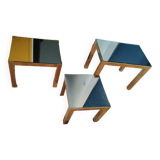 Table gigogne vintage métal doré et verre fumé miroir