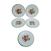 Set of 5 vintage Pagnossin dessert plates – floral design, green rim