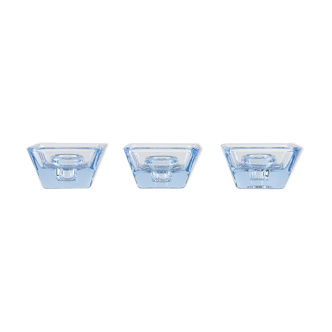 Trois bougeoirs, Holmegaard, verre, avec boîte d’origine bleu