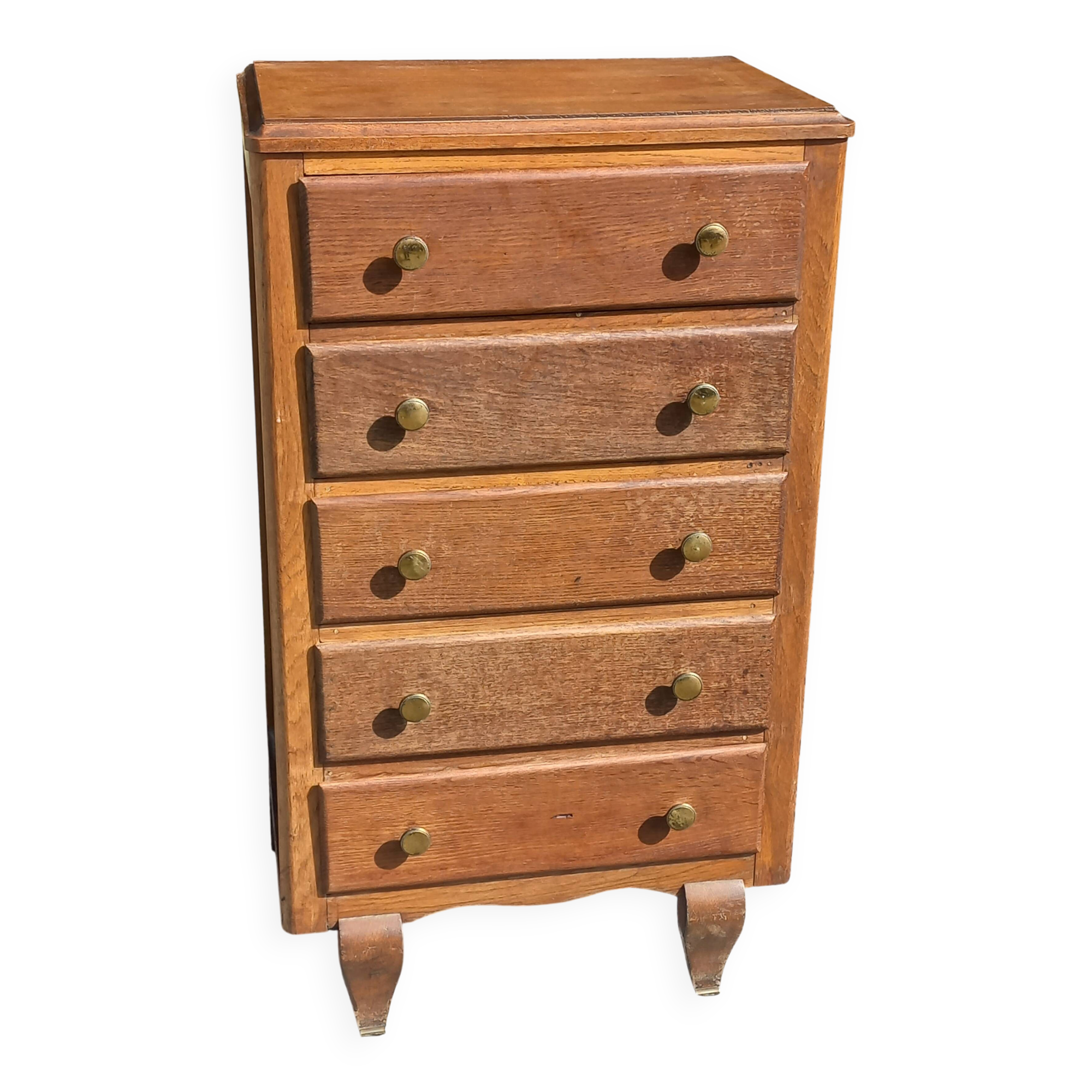 Vintage oak chest of drawers with 5 drawers from the 1950s.
