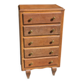 Vintage oak chest of drawers with 5 drawers from the 1950s.