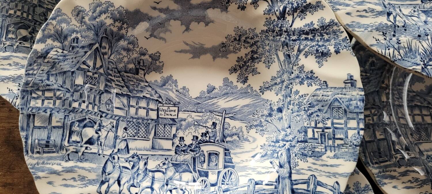 Deep plates "Coaching Days" – Alfred Meakin, Staffordshire