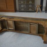 Solid elm coffee table with 2 small drawers, 1950s