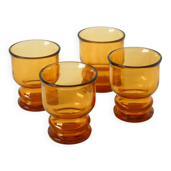 Lot de 4 verres à eau en verre ambré, Pernod, 1970