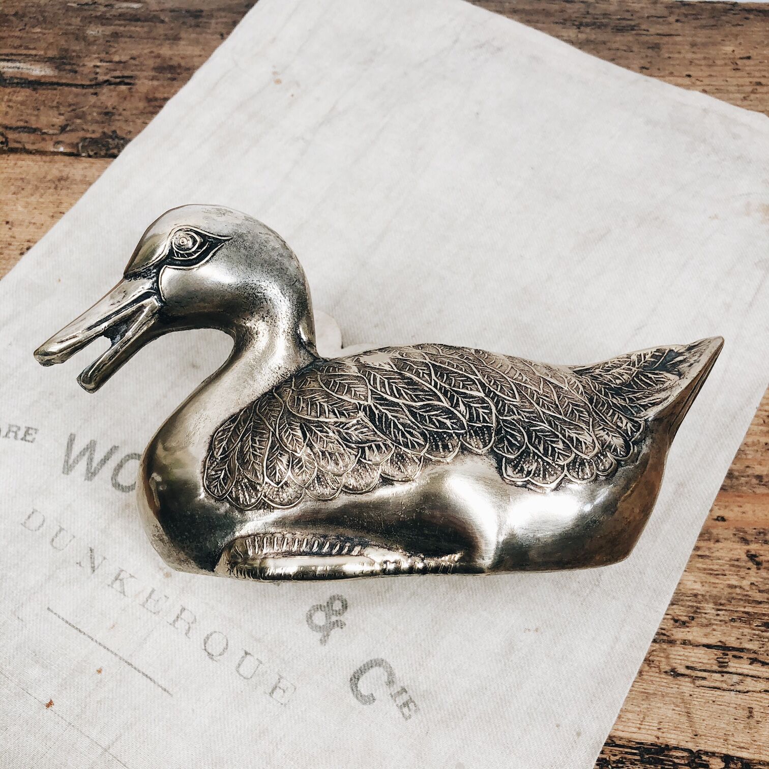 Large vintage duck in silver metal