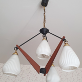 Suspension vintage teck et opaline création Targetti Sankey, vintage, années 60